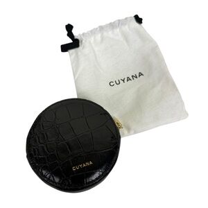 Cuyana Black Leather Croc Embossed Coin Pouch